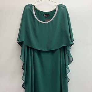 VESTIDO IN STUDIO TALLA 14 VERDE CON ADORNO DORADO CUELLO