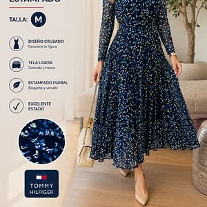 VESTIDO AZUL FLOREADO LARGO TH TALLA M