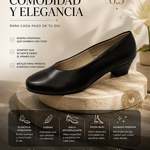 TACONES NEGROS BAJOS ELEGANTES Y COMODOS TALLA 36,5
