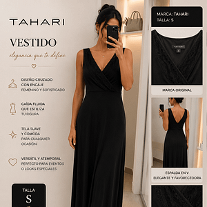 VESTIDO TAHARI NEGRO LARGO TALLA S