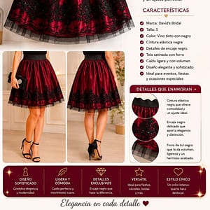FALDA DAVID`S BRIDAL TALLA 6 COLOR ROJO