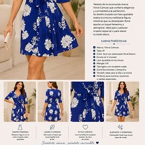 VESTIDO FLORAL VINCE CAMUTO AZUL TALLA M