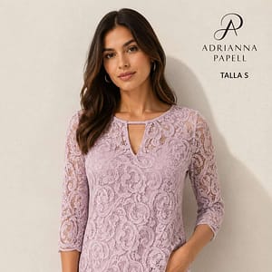 BLUSA ADRIANA PAPELL ROSA CON ENCAJE TALLA S
