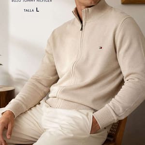 BUZO COLOR CREMA MARCA TOMMY HILFIGER TALLA L