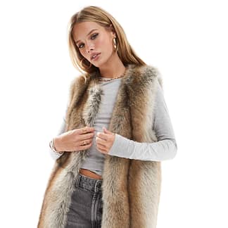 CHALECO DE PIEL WHITE/BLACK TALLA L CAFE/BEIGE