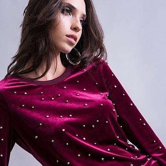 BLUSA ANNE KLEIN VINO CON BRILLOS DORADOS TALLA L