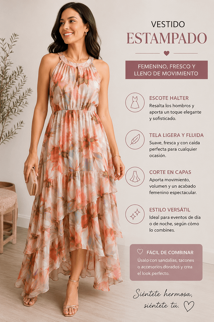 VESTIDO FLOREADO LARGO CK TALLA S