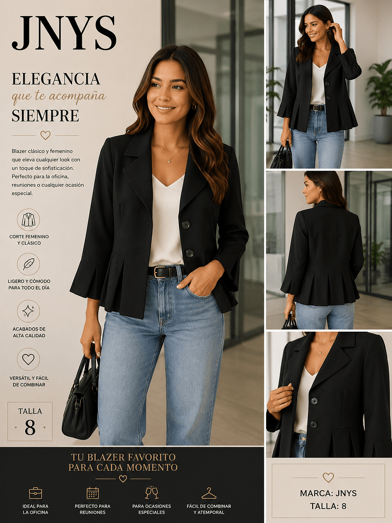 CHAQUETA JONES NY TALLA 8, NEGRA