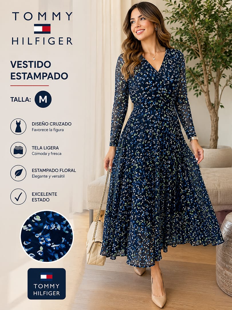 VESTIDO AZUL FLOREADO LARGO TH TALLA M